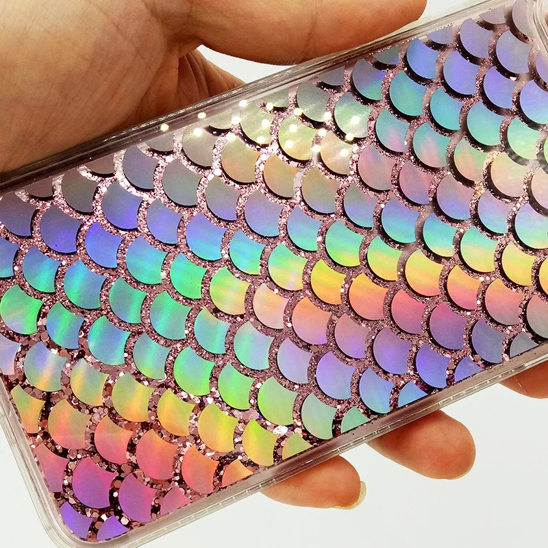 Luxury Hologram Iridescent Laser Fish Scale Pattern Cover for iPhone X Liquid Glitter Capa 6 6S 7 8 Plus Rainbow Case |