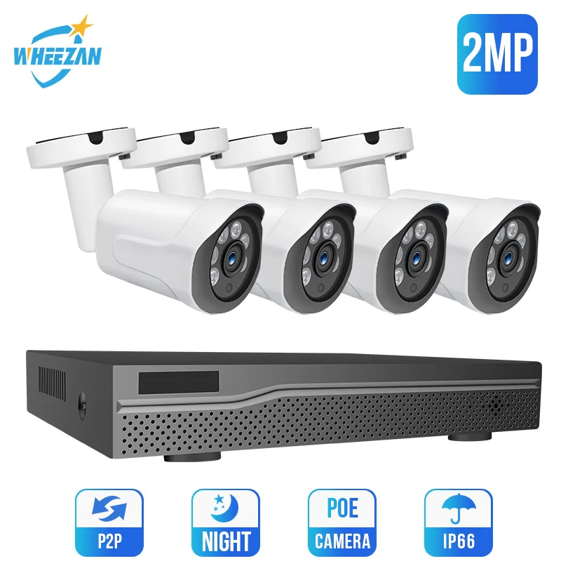 Система видеонаблюдения Wheezan 4 канала NVR аудио погодозащищенная камера POE 1080P H.265