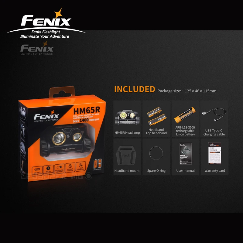 Двойной светильник Fenix HM65R 1400 люменов трехслойный магниевый налобный фонарь для длительного и Высокоинтенсивного активного отдыха