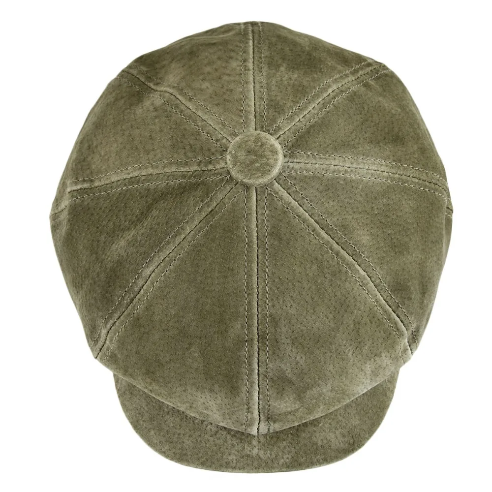 VOBOOM Suede Pigskin Leather Newsboy Caps Men Women Beret Frosted 8 Panel Hats for Autumn Winter Boina Green Hat 152 |