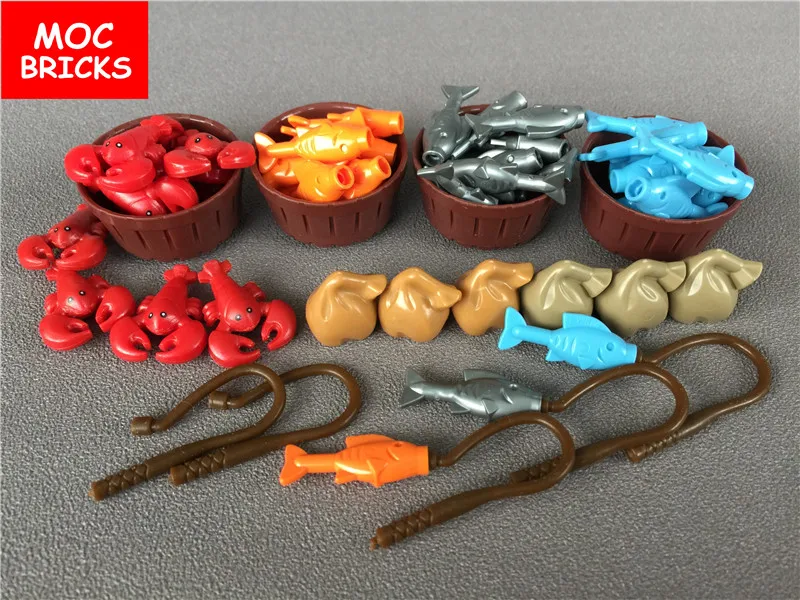 Набор кубики MOC рыба набор кнут удилище раковина экшн-фигурка модель