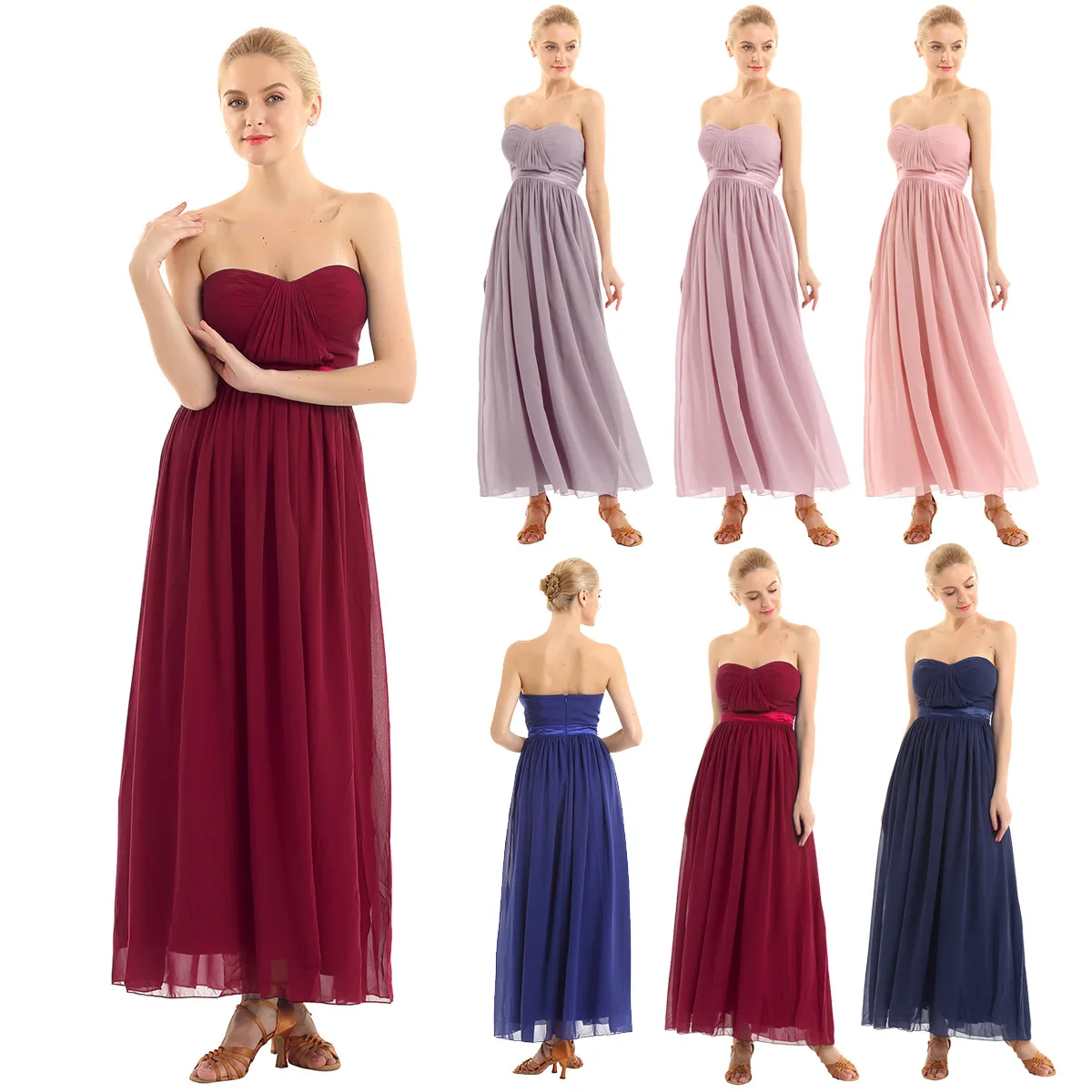 Женское Плиссированное длинное платье подружки невесты с высокой талией Vestido для