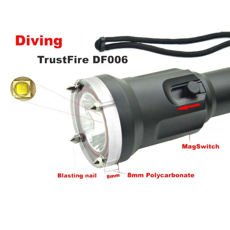 Водонепроницаемый светодиодный фонарь TrustFire DF006 для дайвинга подводный с