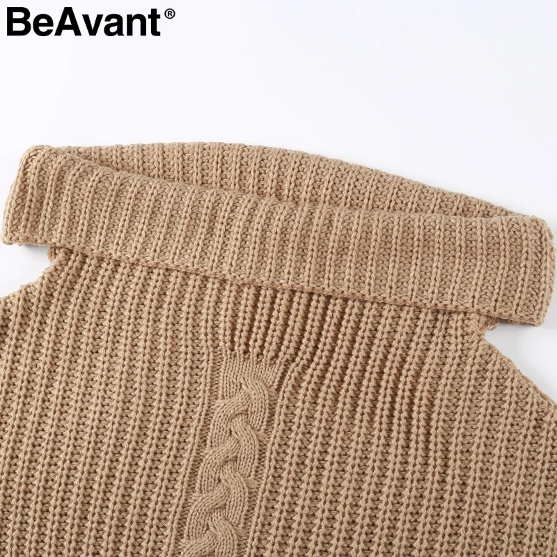 BeAvant Tricot с открытыми плечами зимнее свободное платье женское вязаное платье-свитер большого размера осеннее Новое Повседневное платье-пуловер