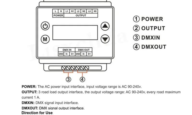 DMX302 DMX симисторный LED регулятор яркости DMX512 задней кромки AC90-240V высокого напряжения 3CH x1A/CH для светодиодные панели свет