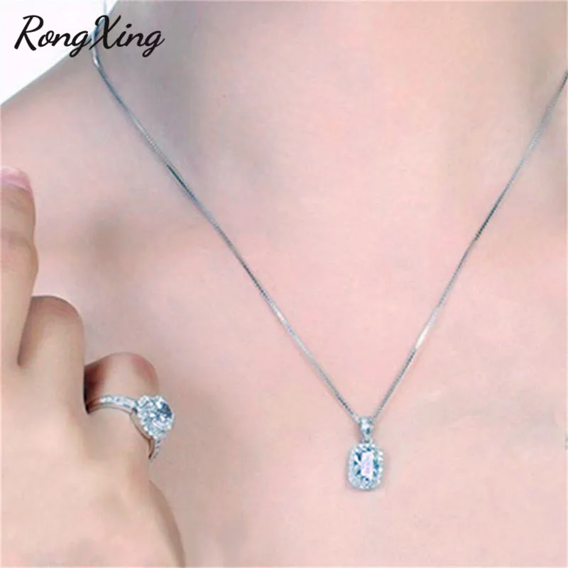 RongXing серебро цвет белый/розовый/фиолетовый/желтый циркон кулон ожерелье для