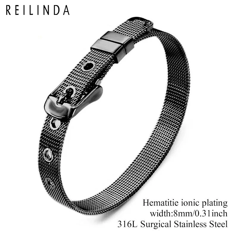 8mm/10mm/18mm Stainless Steel Mesh Wristband Bracelet DIY Slide Charms Bracelets For Women Men Gift - Окраска металла: 8mm Black