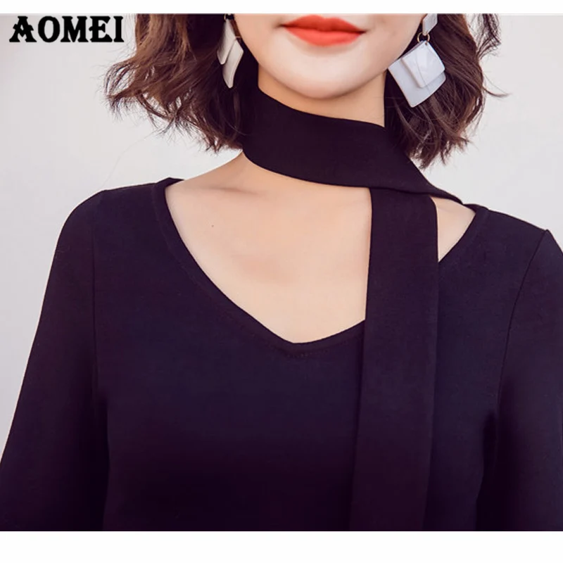 Женское платье с длинным рукавом поясом на талии корейский стиль элегантный