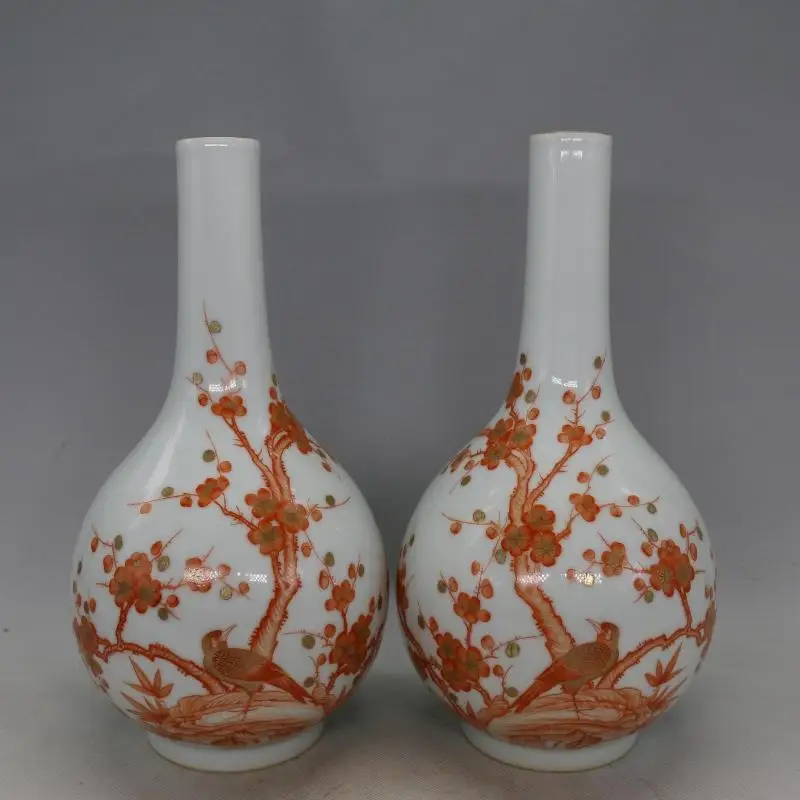 

Antique QingDynasty porcelain vase,red color flowers bottle,,hand painted crafts,Decoration,Collection&Adornment,Free shipping