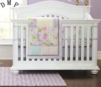 4pcs embroidered cotton bedding sets crib bedding kit de berço newborn baby gift ,include(bumper+duvet+bed cover+bed skirt)