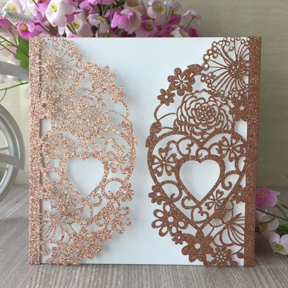 

50Pcs/Lot Laser Cut Invitation Card Romantic Heart Design Wedding Invitations Birthday Party Decorative Greeting Card