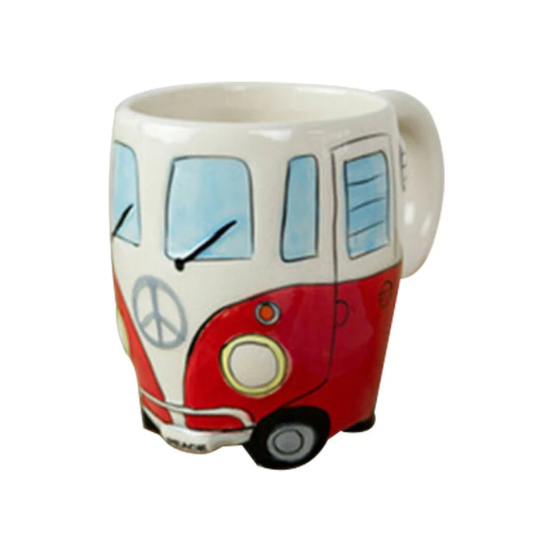 Red Camper Van кружка ручная роспись Керамическая мультфильм автобус чашки Творческий Rretro автомобильные кружки воды чашки для молока кофе подарок на праздник - Цвет: Red