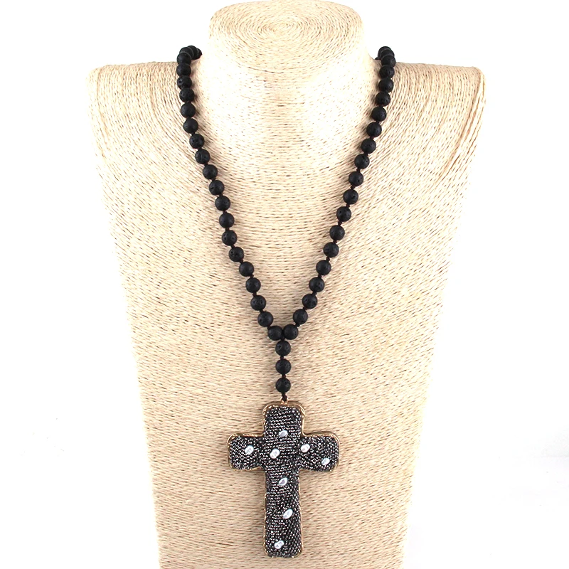 Ожерелье с подвеской MOODPC модное черное ожерелье из лавы и камней украшенное