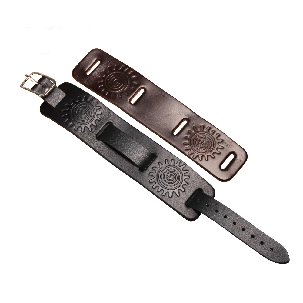 LIKA Punk Genuine Leather Bracelet Men Vintage Wide Cuff Bangles Adjustable Buckle Wristband Male Jewelry Black &amp Brown | Украшения и