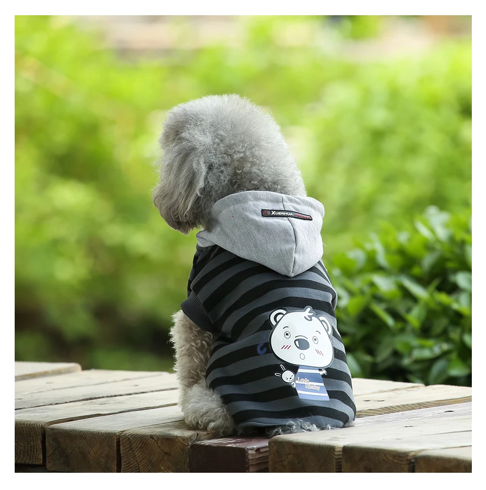 Pet Dog Coat Jacket Autumn&Winter Dog Clothes For Small Medium Dogs Thick Cotton Coat Black Striped Bear Pattern Hoodie XXL