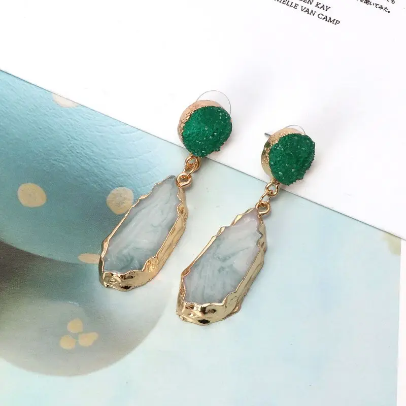 

Resin Bright Druzy Stone Drop Earrings Irregular Faux Quartz Crystal Jewelry