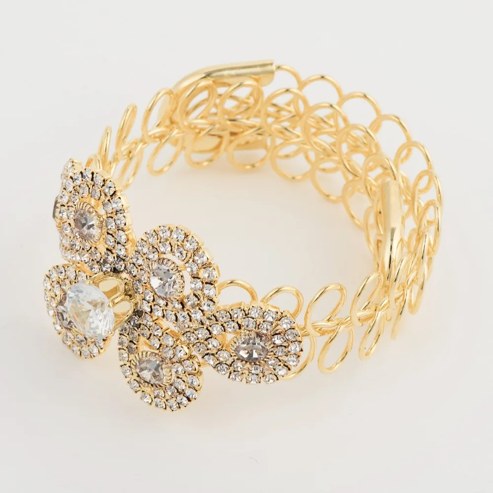 Женский винтажный браслет YFJEWE роскошный золотистого цвета с кристаллами