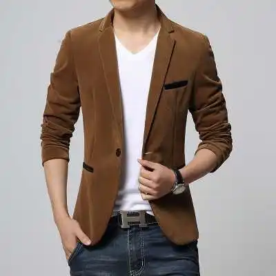 Кофе/черный/хаки британский стиль Повседневное пиджак Slim Fit Blazer Для мужчин бренд