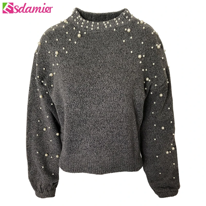 ESDAMIER жемчужный Зимний вязаный свитер с высоким воротником повседневные пуловеры