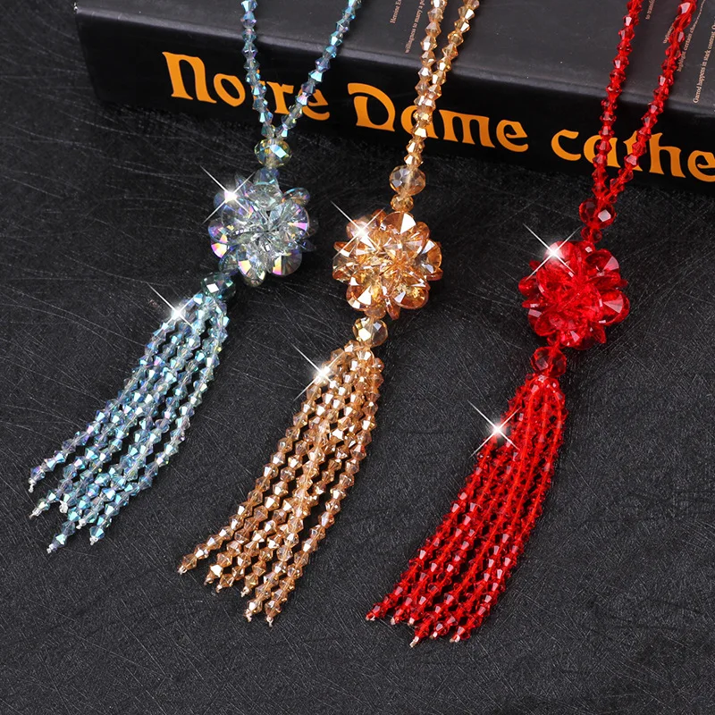 

Korean National Geomancy Crystal Fashion Sweater Chain Long Female Autumn and Winter Baitalu Crystal Ball Necklace