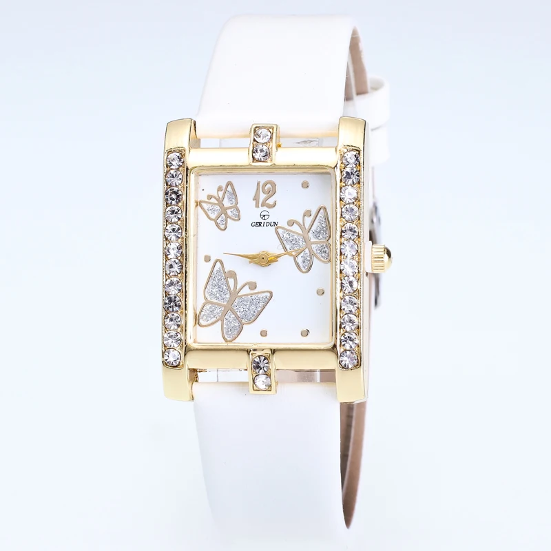 Женские Модные кварцевые часы женские кожаные повседневные со стразами золотые