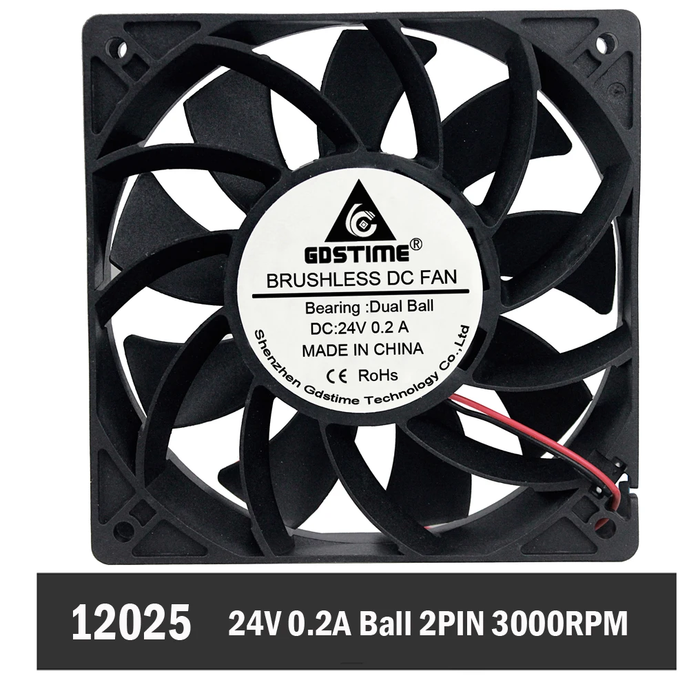 Gdstime 120 мм x 120 мм x 25 мм DC 24V 0.2A двойные лопасти вентилятора высокого давления 12 см осевой вентилятор PC компьютер Корпус Вентилятор охлаждения 3000 об/мин