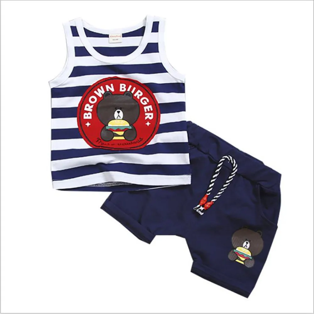 

New Cartoon Summer Baby Boy Clothing Set New Active Bear Baby Girl Boy Sleeveless Clothes Vest+Pant Kid Suit 0-4 Year