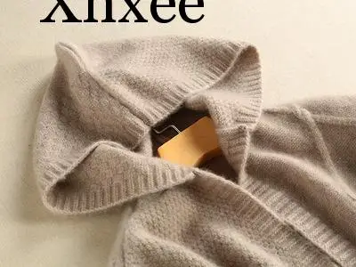 Khaki Xnxee2019 Европейский женский осенний зимний длинный вязаный Тренч с капюшоном, женский корейский модный шерстяной толстый ветровка, свитер, пальто - Цвет: Khaki