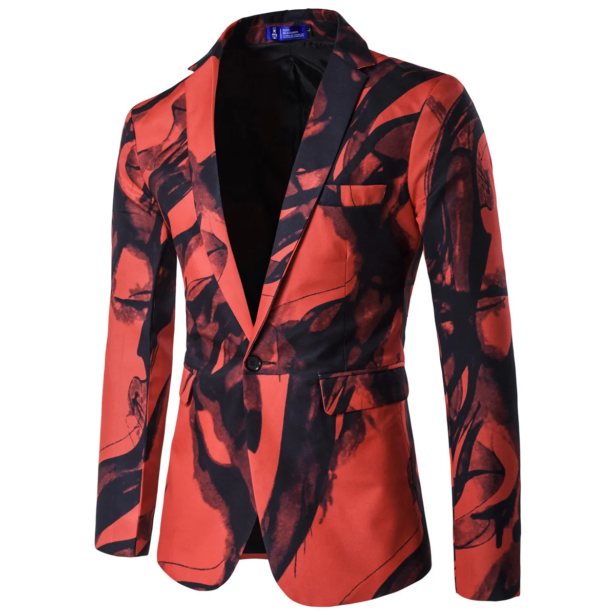 

2018 Autumn Men Blazer One Button Casual Chinese Ink Painting Print Art Designer Blazers Jacket for Men Groomsman Party Club