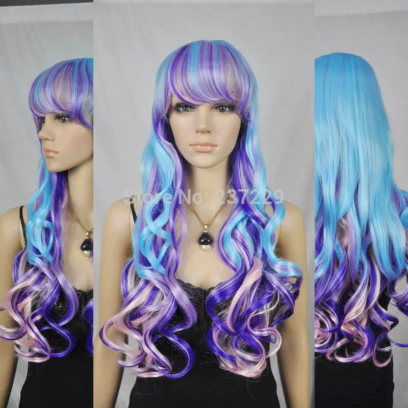 Оптовая цена Быстро Синий фиолетовый вьющиеся женщин с длинным полный