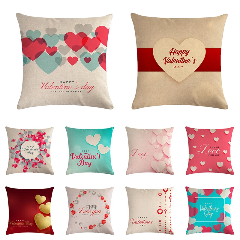 

Наволочка из хлопка и льна 45*45 см, подарок на день Святого Валентина, подушка с сердечками, декоративная наволочка для дома ZY879