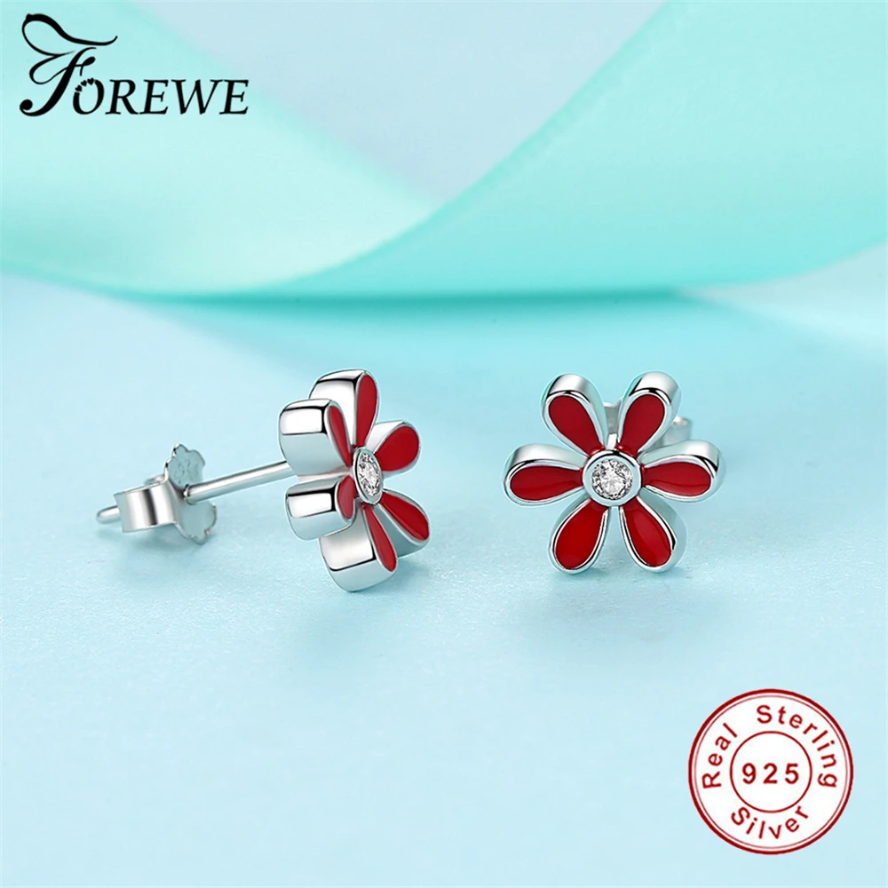 FOREWE 100% Серебро 925 пробы модные серьги гвоздики с ромашками для женщин ювелирные