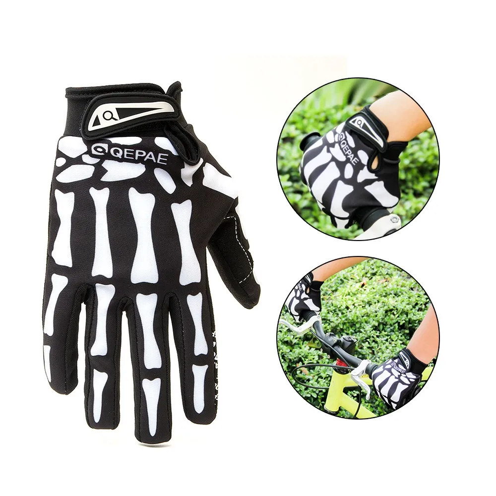 

Qeqae Skeleton Pattern Unisex Full Finger Bicycle Cycling Motorcycle Motorbike Racing Riding Gloves Bike Glove for Women and Men