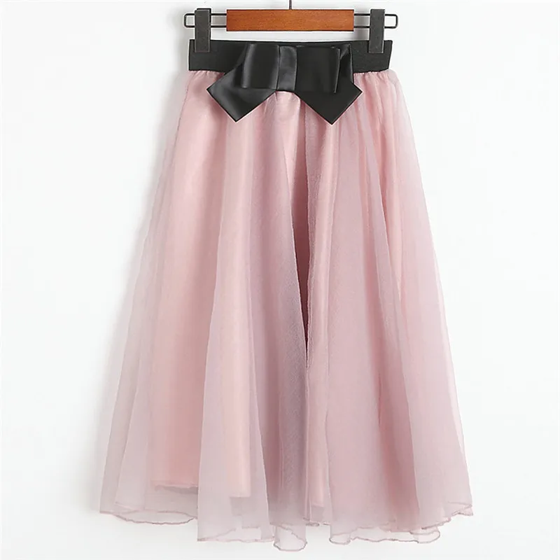 Neophil 2022 Vintage Black Pink Tulle High Waist Bow Midi Skirts Girls Women Organza Mesh Pleated Ball Gown Fluffy Jupes S08014