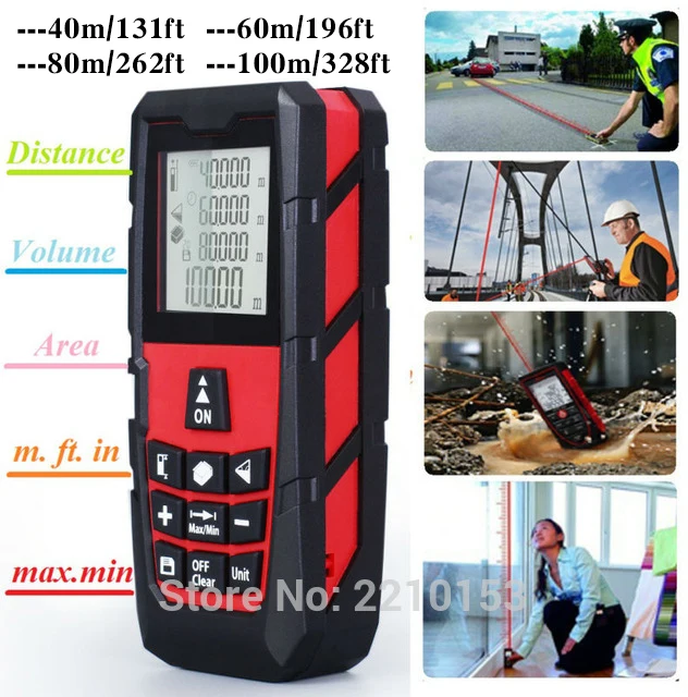 Красный лазерный дальномер измеритель расстояния измерение площади/объема 100