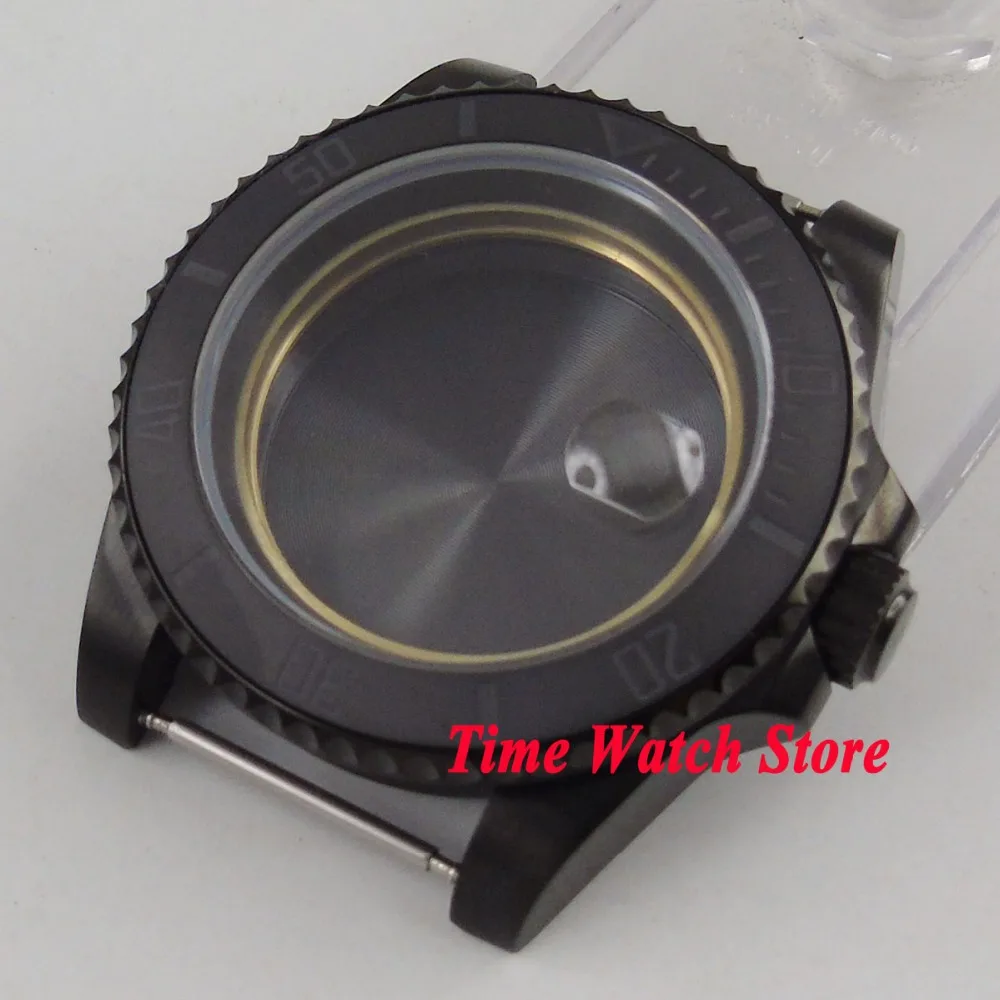 40mm Sapphire glass black brushed ceramic bezel black PVD Watch Case fit ETA 2836 movement C15