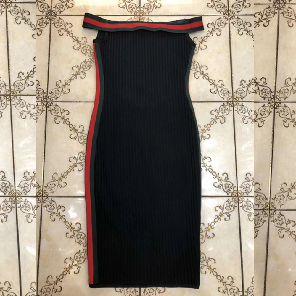 New Arrive Elegant Balck 2019 Short Sleeve Off Shoulder Bandage Dress Patchwork Sexy Bodycon Summer Slash Neck Vestidos Festa | Женская