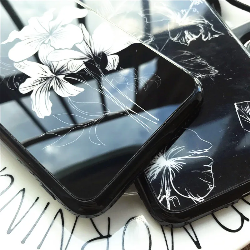 Fashion Mirror Flowers Phone Cases for iPhone 6 Case For Apple iphone 6S 7 Plus 6SPlus Coque IMD TPU Black Covers Capa Fundas |