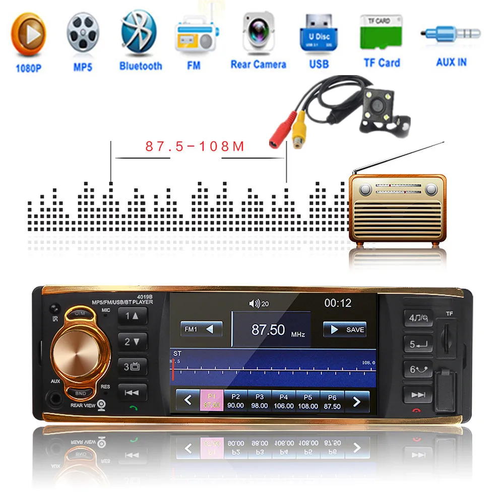 Автомагнитола 1 Din 4 дюйма Bluetooth MP5 MP3 USB TF Aux|Автомобильные радиоприемники| |
