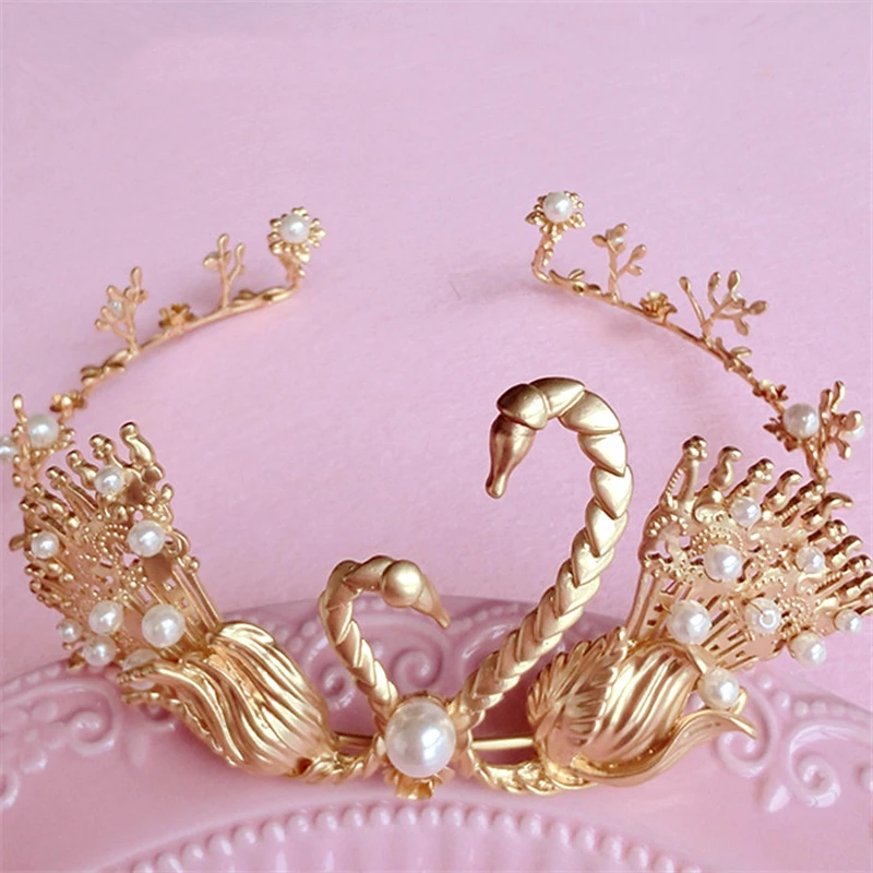 Барокко Ручной Лебедь Pageant Диадемы для Свадебной Моды Ювелирные Изделия Перлы