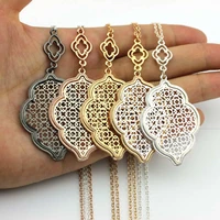 zwpon fashion gold silver color filigree necklace trellis statement long cutout alloy necklace pendant long necklace women
