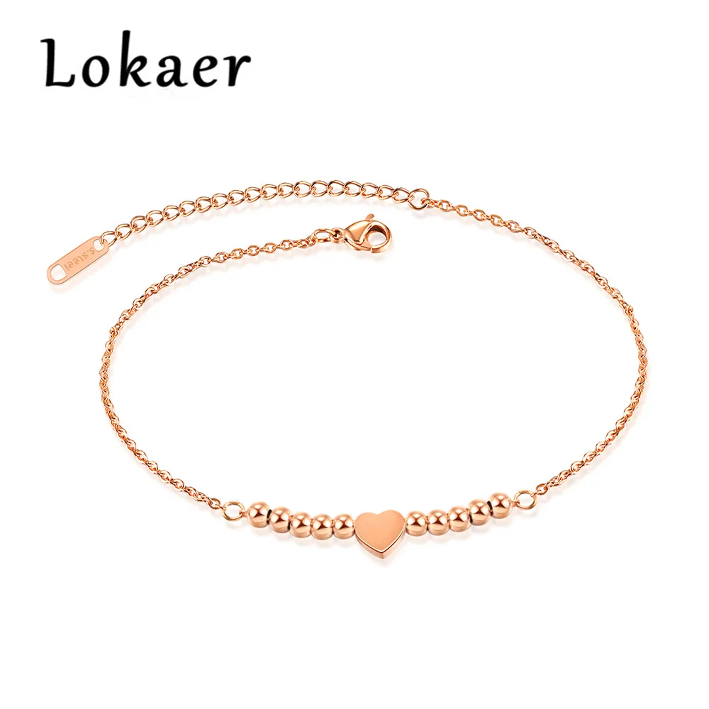 Lokaer милые бусины в форме сердца женские ножные браслеты из титана стали розового золота цвета ножные браслеты с цепочкой бижутерия для ног рождественские подарки LGZ047