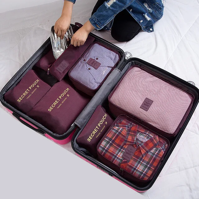 Wine red Ruputhin Новинка, 7 шт./набор, высокое качество, ткань Оксфорд, MS, дорожная Сетчатая Сумка в сумке, органайзер для багажа, упаковка, органайзер для одежды - Цвет: Wine red