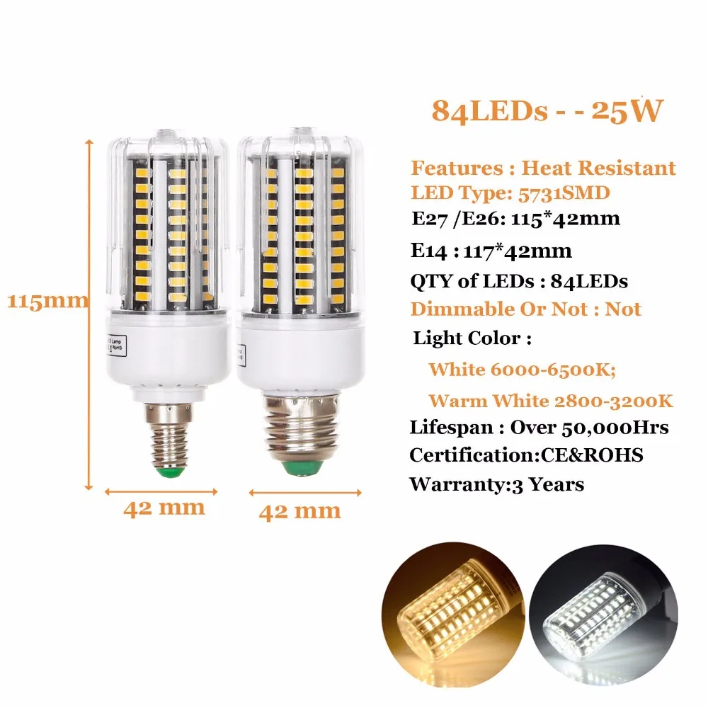 Светодиодный Светодиодная лампа Кукуруза лампы E27 E14 10W 18W 25W 30W 36W 5731 5730 SMD ярко