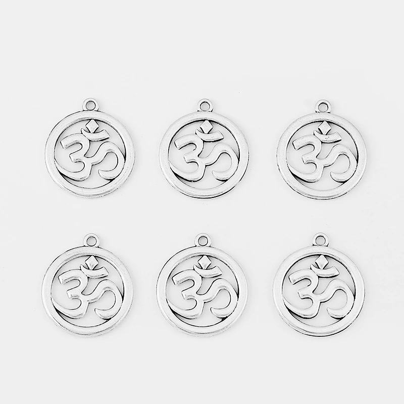 10 шт. античные серебряные круглые подвески для йоги OM/AUM ожерелья ювелирные