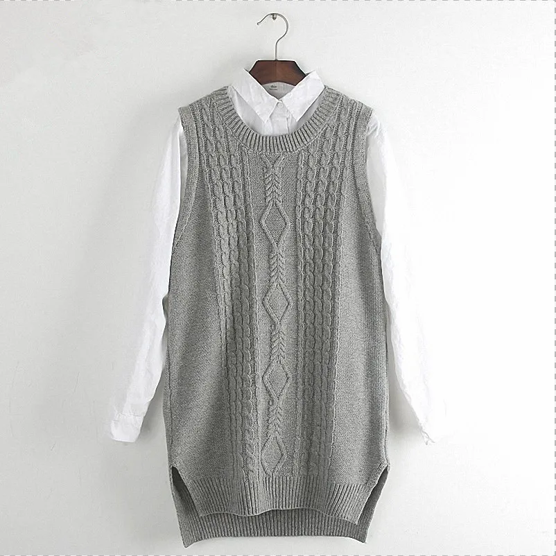 Женский Зимний вязаный жилет Повседневный однотонный длинный сплит без рукавов