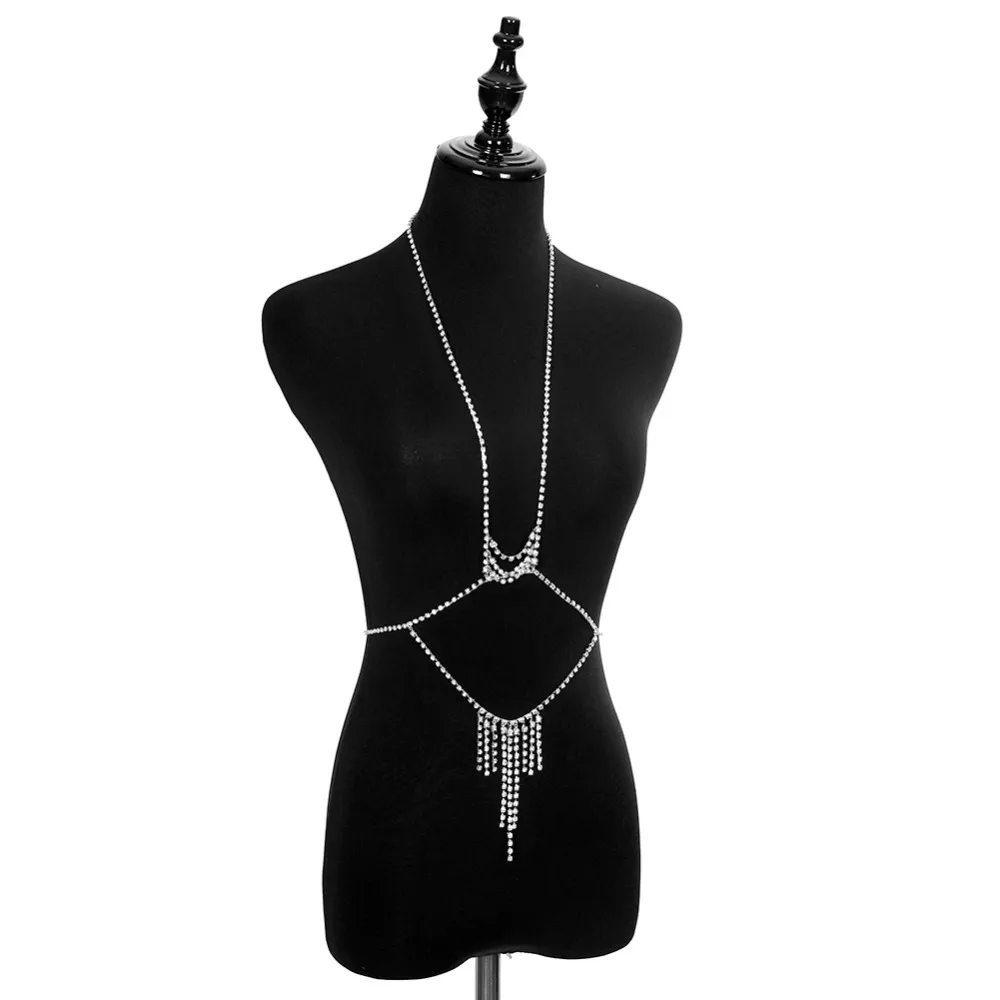 Fashion Sexy Crystal Tasse Pendant Harness Cross Chunky Necklace Body Bust Bikini Long Chain Beach Summer Jewelry | Украшения и