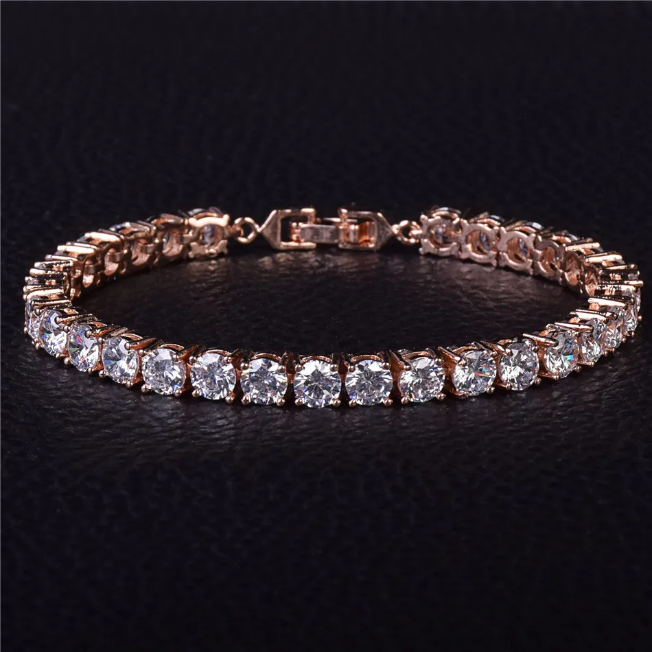 Iced Zircon Теннисный браслет-цепочка мужские хип-хоп ювелирные изделия медный материал золотой серебряный розовый цвет коробка застежка CZ браслет звено 18,5 см