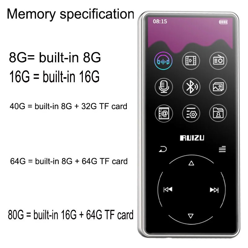 Металлический портативный Спортивный Bluetooth MP4 плеер 8G/16G Mini с экраном 2,4 дюйма Поддержка FM, запись, электронная книга, часы