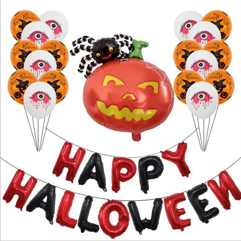 

Happy Halloween Foil Latex Balloon Set Pumpkin Witch Ghost Tree Owl Halloween Air Balloons Banner Horror Party Favor Decoration